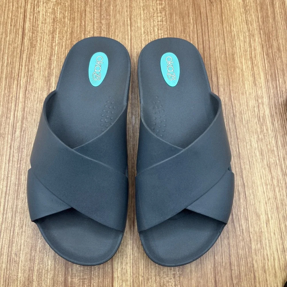 Oka-B‎ Slide Sandals Charcoal Grey Womens Size 7-8 Cross Strap Waterproof USA